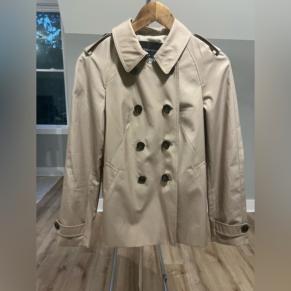 Moda International Tan Double-Breasted Trench Coat